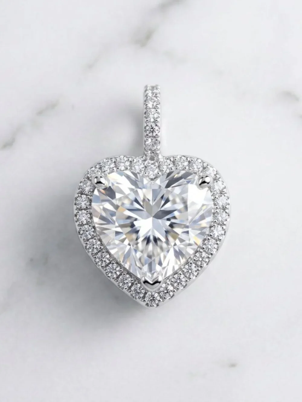 Moissanite Heart Halo Pendant — 0.94 CTW